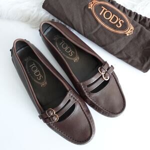 Tod's Brown Double Buckle Mary Jane Flats Driver Loafer